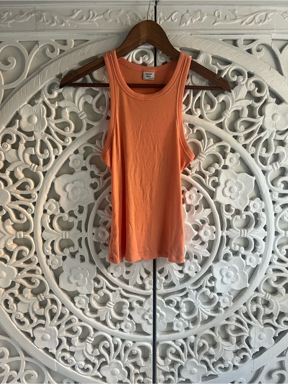 Aritzia Sunday Best Ribbed Racerback Tank Top Peach Coral Size Small